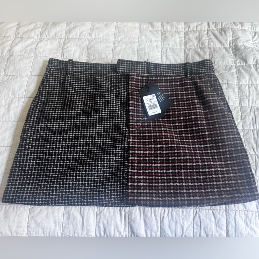 NWT Rails Prim Mixed Mini Wool Blend Skirt Plaid Black Brown